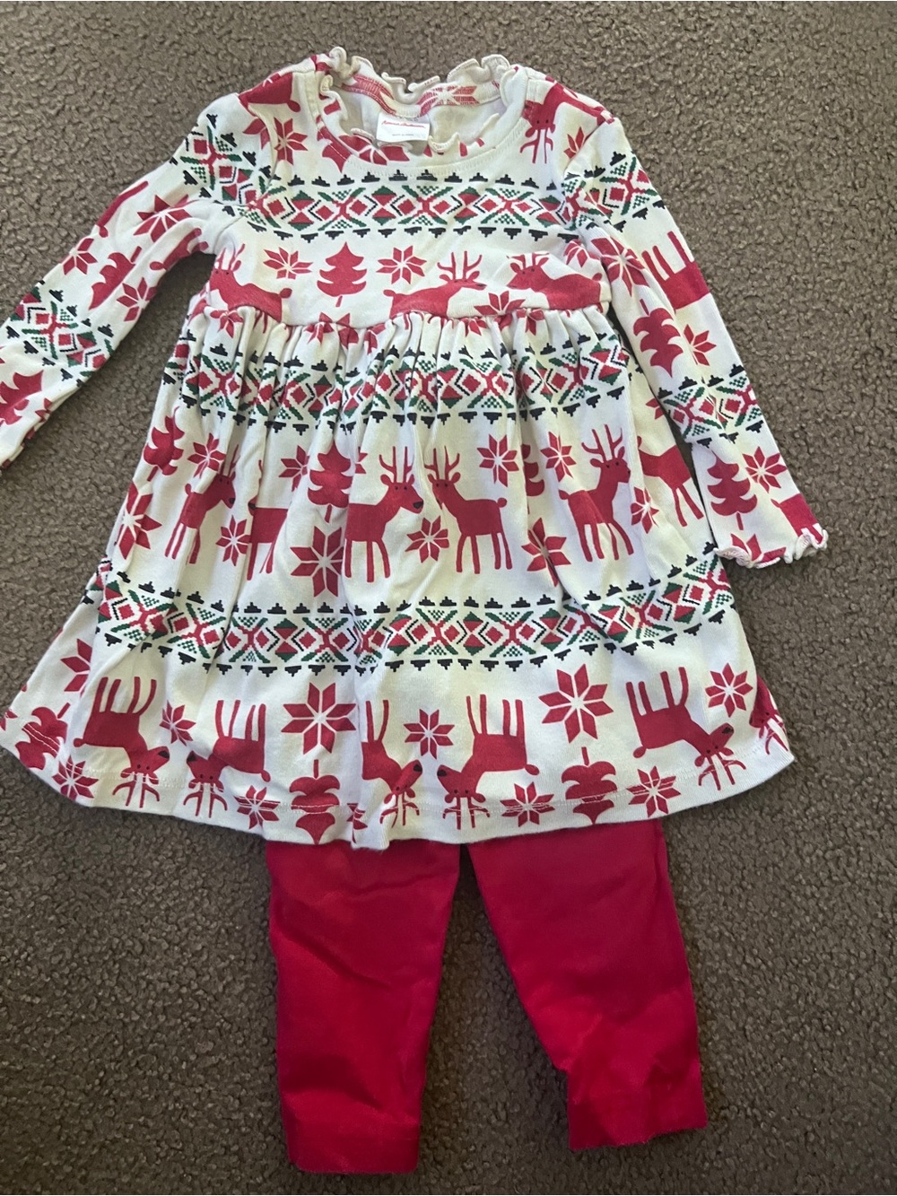 Hannah Andersson Girls Holiday Reindeer Tunic Dress with Red Leggings